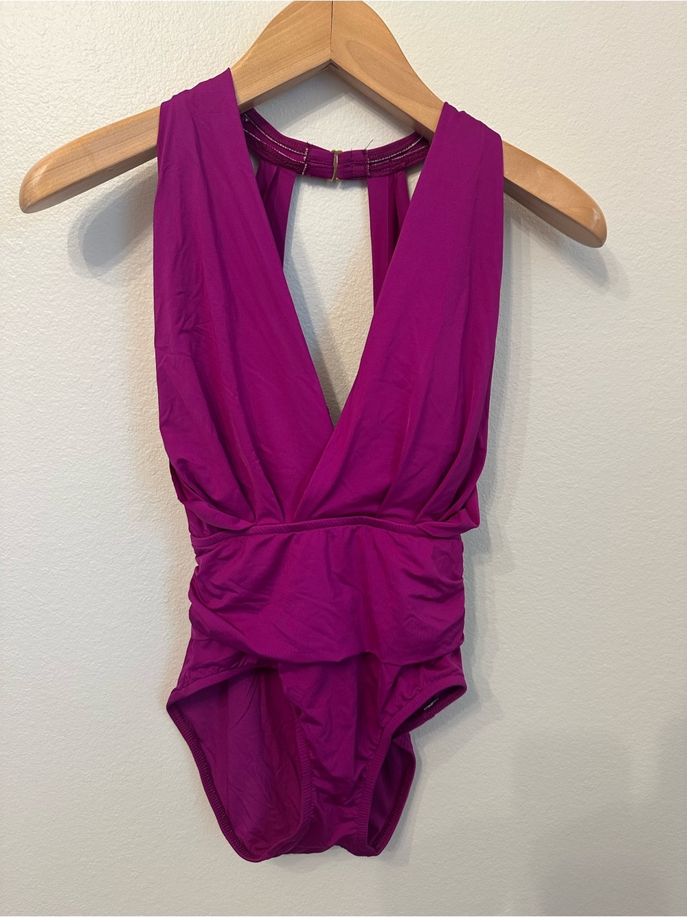 Badgley Mischka Fuchsia Plunge One-Piece Swimsuit